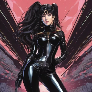 Create pic Full-body portrait of a female assassin named Koroshi...