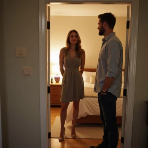 Basic 40-year-old suburban housewife wearing a casual basic dres...