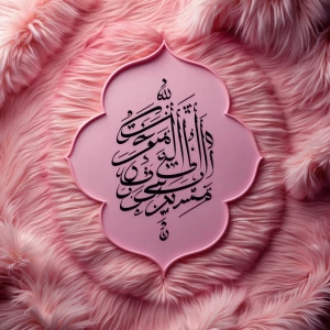 Islamic poster in soft pink tones with fur texture background, f...