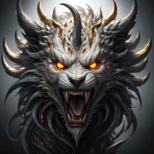 A hyper-detailed vector illustration of a feral demonic beast wi...