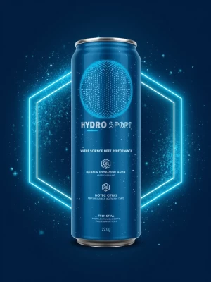 Design a revolutionary 12oz slim can blending bio-tech aesthetic...