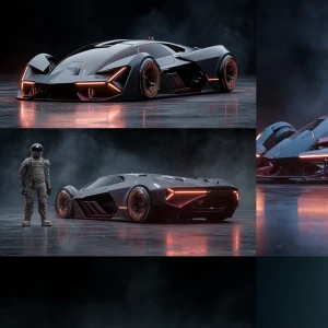 futuristic hypercar, full body shot of a single car, sharp angul...