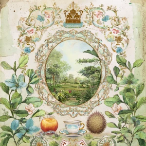 Print-ready junk journal page, A4 portrait full-bleed, 300 DPI....