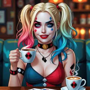 Harley Quinn having coffee