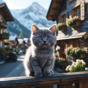 adorable silver gray British Shorthair kitten named Koko with ro...
