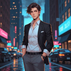 A tall, boyish yet polished young man in webtoon comic style, st...