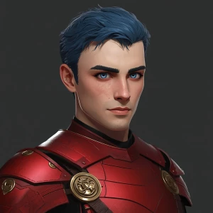 full body portrait of a human man with blue eyes and short blue...