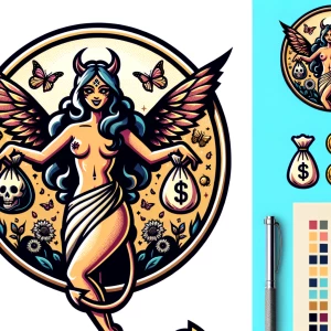 Illustrate a captivating goddess-demoness avatar or mascot style...