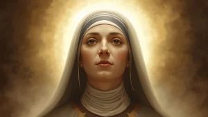 Saint Teresa of Ávila in a mystical vision, divine light surroun...