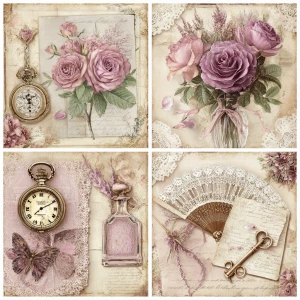 Victorian Mauve Rose Ephemera – 4 Cards (Antique Roses & Keepsak...