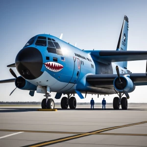 Hyper-realistic cinematic shot of an American C-18 aircraft,
blu...