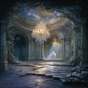 In a decadently eerie rococo-inspired space oasis, a grand chand...