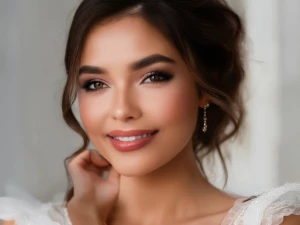 Generate an image of a stunningly beautiful woman radiating eleg...