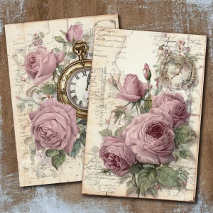 Victorian Mauve Rose Journaling Cards – 2 Large Cards (Pocket Wa...