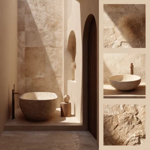 Create a luxurious bathroom with design elements inspired by des...