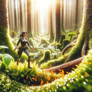 A woman action figure in a forest
