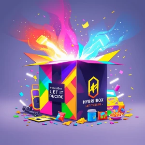 "A vibrant, eye-catching illustration of a mystery box with colo...