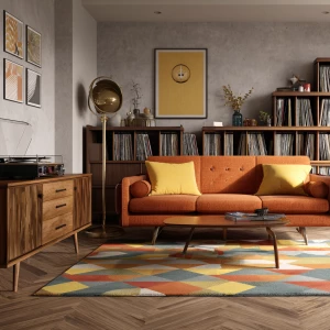 Create an ultra-realistic interior photograph of a retro 1970s i...