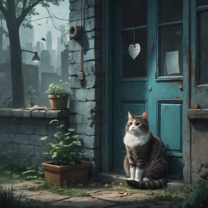 A cat lonely, depress 
sitting outside then a girl cat came to h...
