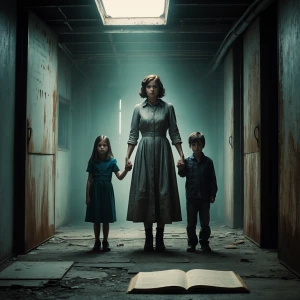 “A woman wearing a slightly tattered old dress, holding a 14-yea...