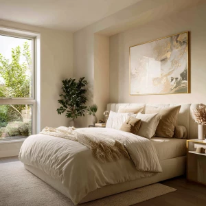 Ultra-realistic photo of a luxury guest bedroom in the same apar...