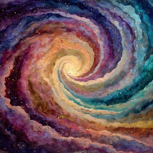 In a mind-bending watercolor creation, a swirling vortex of vibr...