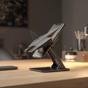 3d of a F22 desk phone holder to hold a cell phone, F22 pointing...