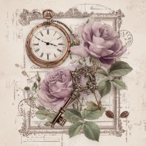 Victorian Mauve Rose Ephemera – Single Journaling Card (Pocket W...