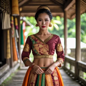 Describe woman make a tradisional Javanese clothes