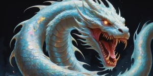 A grotesque serpentine beast, its sinuous body adorned with shim...