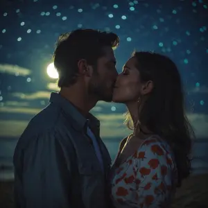 A couple kissing under the moonlight