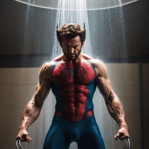 Wolverine is showering when Spiderman sneakily watches. Spiderma...