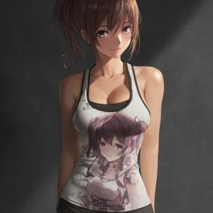 anime art of 
Beautiful  female,smile,tank top, world-class mast...