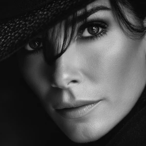 Ultra close-up, Sandra Bullock, noir style