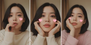 Subject Content: 3-frame vertical selfie sequence, replicate the...