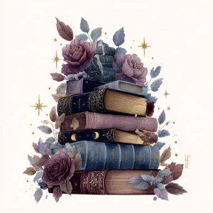 A single tall, elegantly detailed stack of Victorian books in de...