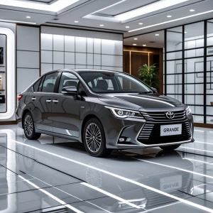 Give me a glossy finished Toyota Grande in the white tiled highe...