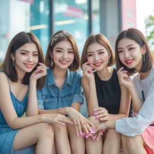 Make a beautiful group of girls with nails hanging out with a bo...