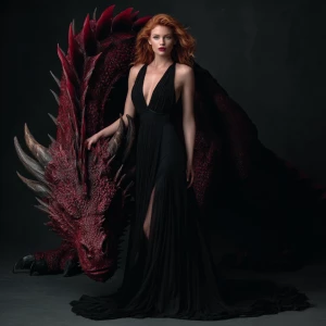 Stunning redhead supermodel in black gown leads a razor sharp re...