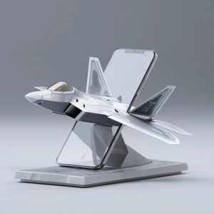 3d of a F22 desk phone holder to hold a cell phone, F22 pointing...