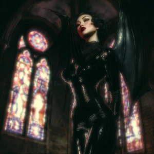 Mobile output, A vintage femme fatale in a sleek black catsuit w...