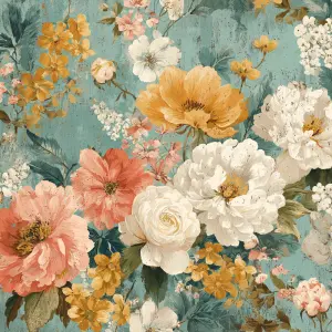 flat printable background paper, bohemian summer floral design w...