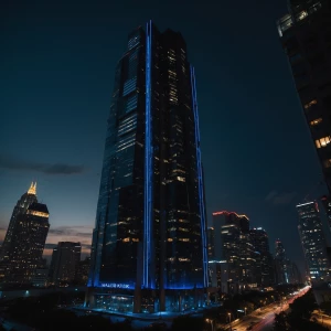 The skyscraper should have a towering presence, characterized by...