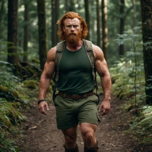 Generate an image of a rugged, muscular man with a hairy chest,...