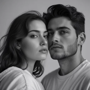 Black and white couple screen saver with half of each of our fac...