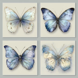 Prompt: Morpho menelaus top-view and 3/4-view; delicate bodies;...