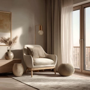 Create an ultra-realistic image of a modern Scandinavian living...