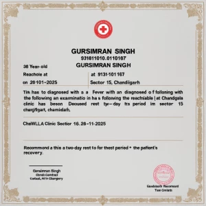 Generate a medical certificate for Gursimran Singh, a 36-year-ol...