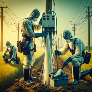 Generate an image of Fibre deployment with 3 real looking black...