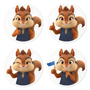 Set of 4 sticker sheets, cute cartoon squirrel tour guide, weari...